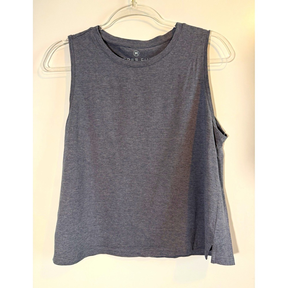 Free Fly Gray Knit Crew Neck Sleeveless Tank Top Logo Cotton Medium Active Wear